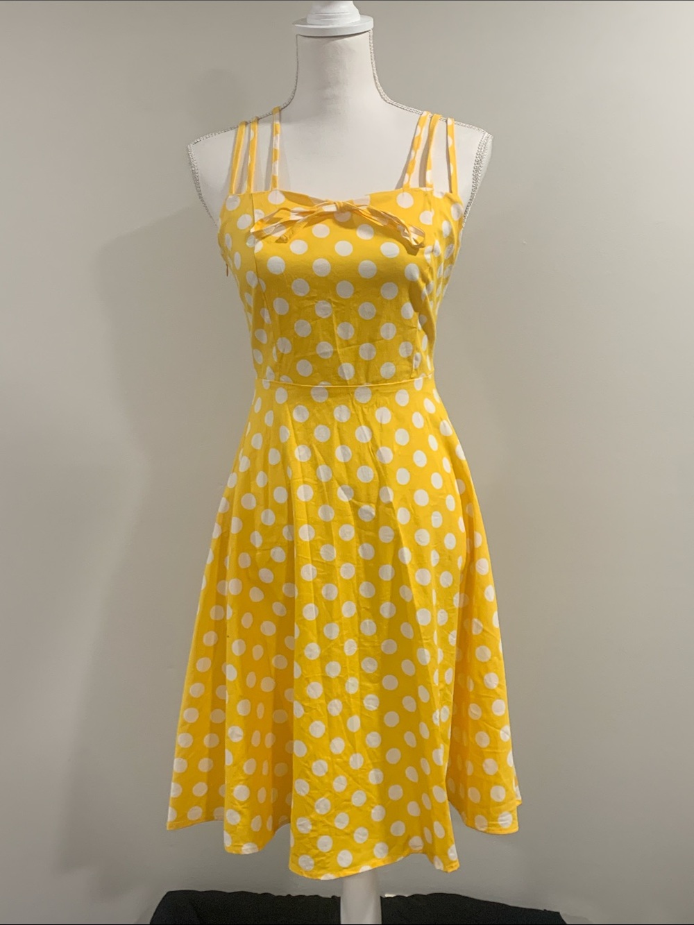 Yellow and White Polka Dress, Sz Sm